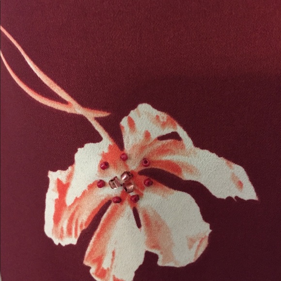 LAUREN RALPH LAUREN FLORAL PRINT BURGUNDY DRESS - Picture 3 of 8